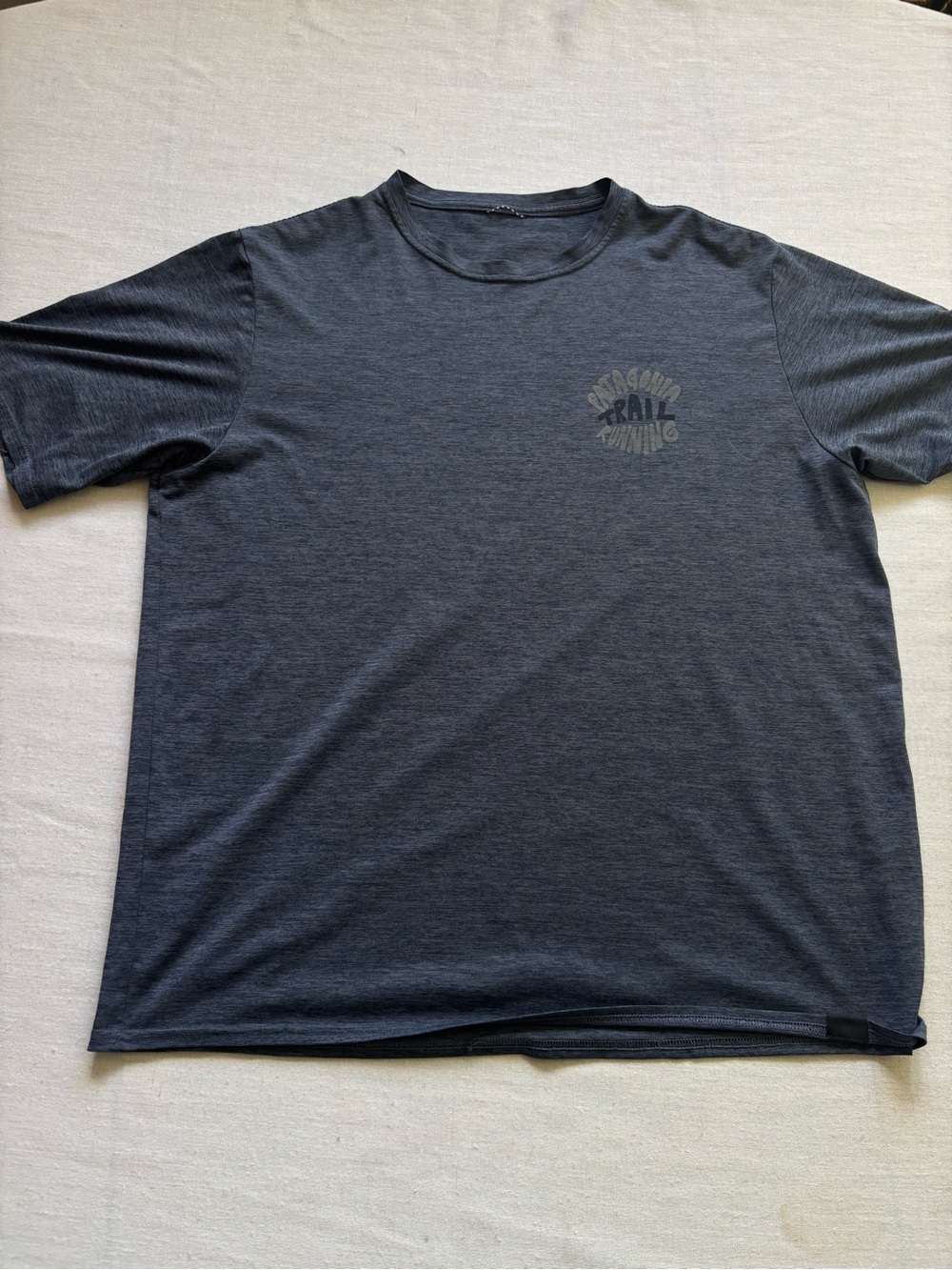Patagonia Men's Trail Running Short Sleeve T-Shirt Medium Blue Heather Athletic